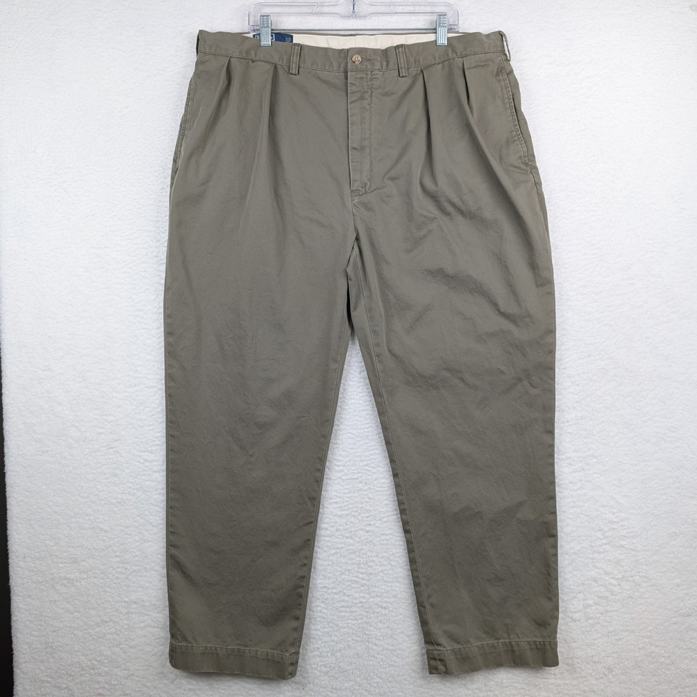 Polo Ralph Lauren Andrew Pants Men's 42x30 Pleated Chino Cotton VTG Gray Green